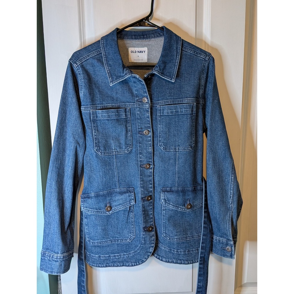 Old Navy Womens Medium Wash Denim Belted Field Jacket Medium Blue Utility Coat